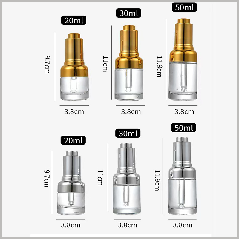 High Grade Transparent essential oil Dropper Bottles size, the method of pressing the essential oil Dropper, please refer to the picture for the size of different capacity