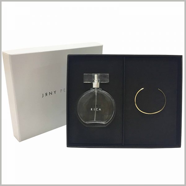 Perfume packaging boxes with jewel decoration. Printing the brand name on the top cover of the perfume package is conducive to brand building and publicity.