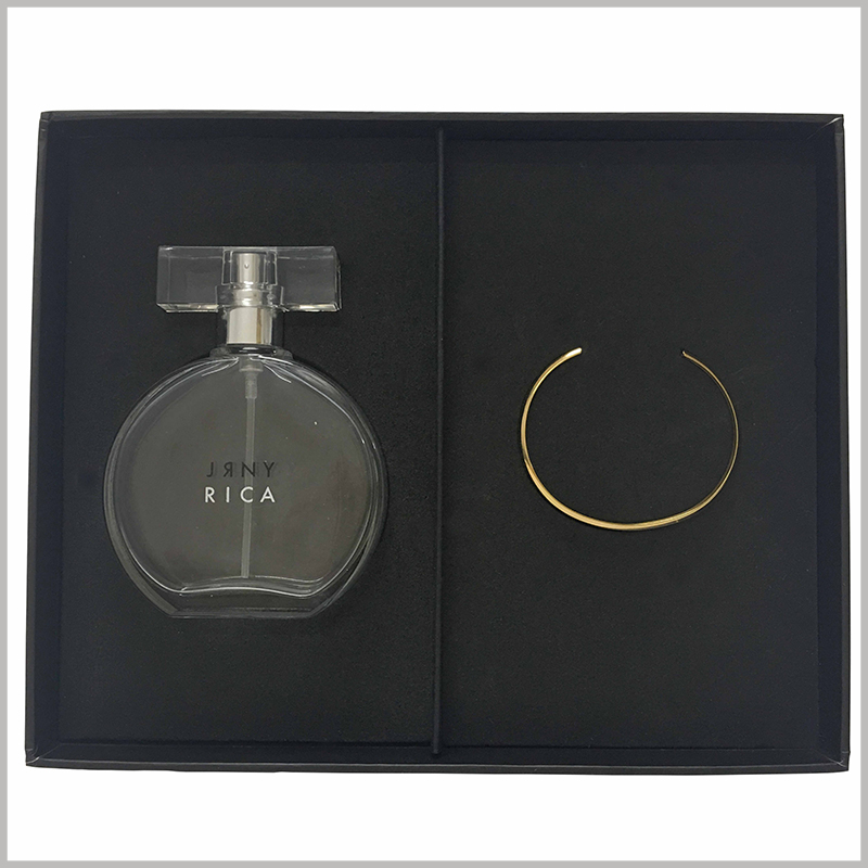 Perfume packaging boxes with jewel decoration wholesale. The interior of the custom perfume boxes has flocking EVA, which is more conducive to internal display.