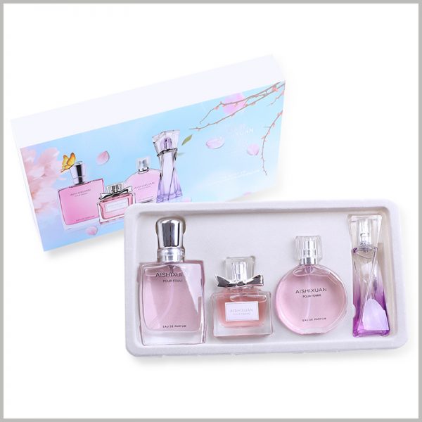 Perfume packaging for 4 bottles with blister inserts