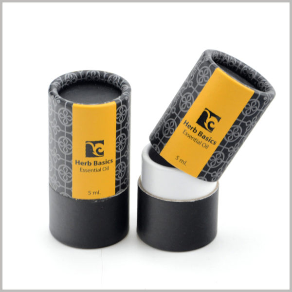 Printed Small paper tube for 5ml herb essential oils packaging.The box uses black as the background color, with a flower print, and the colors are elegant and generous.