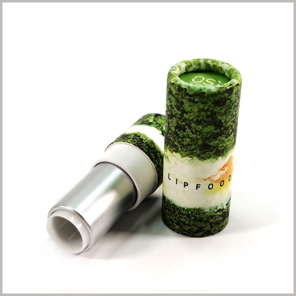 Printed custom paper lipstick tube wholesale. The forest is used as the main graphic design of paper lipstick tube packaging to promote the pure natural concept of lipstick products.
