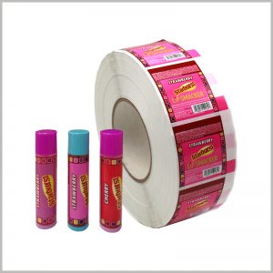 Printed roll labels for lip smackers.Roll labels are the best way to save sticker storage space and can effectively reduce various costs.