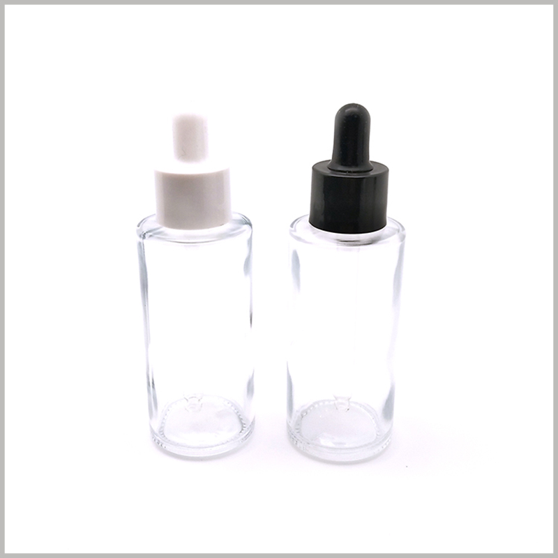 Round flat shoulder clear glass dropper bottle for essential oils. Customized essential oil bottles can choose printed content to enhance the branding of the bottle.
