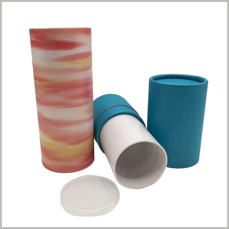 Round printed deodorant packaging with twist up