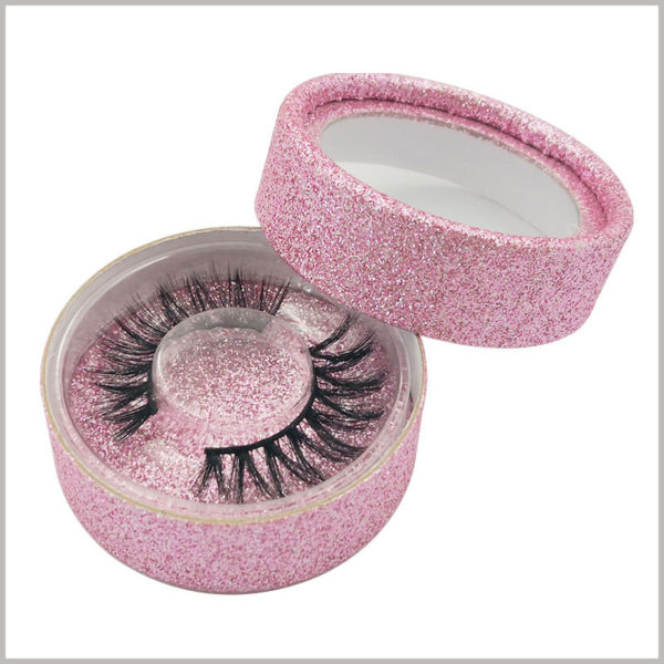 Custom Shinny false eyelash tube packaging box with window wholesale, Shiny pink is attractive as the theme color of the packaging.