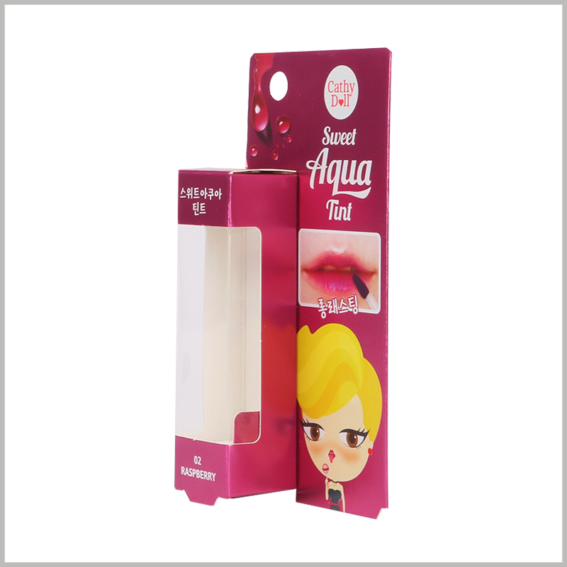 Single lip gloss packaging boxes with windows. Customers can see the products inside the package through the window of the customized makeup boxes, satisfying their desire to peek at the lip gloss.