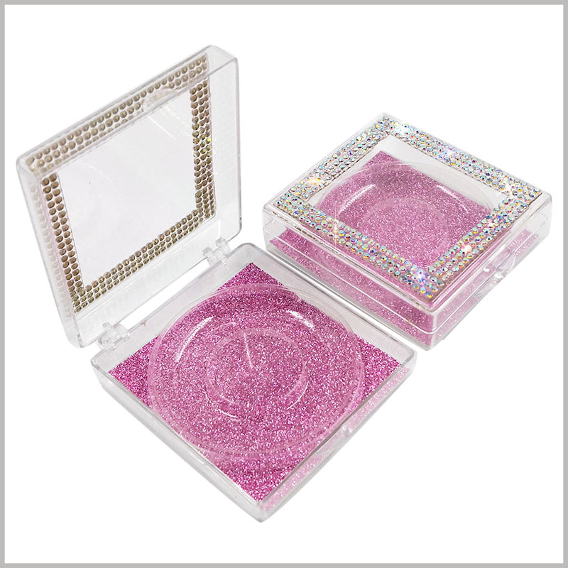 Square eyelashes packaging with crystal decoration