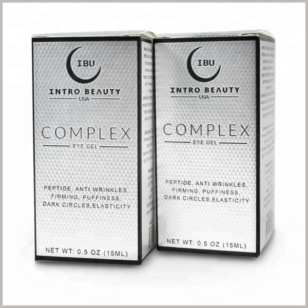 White skincare packaging for 15ml eye gel cream boxes. As a raw material for customized packaging, silver cardboard increases the potential value of skincare boxes.