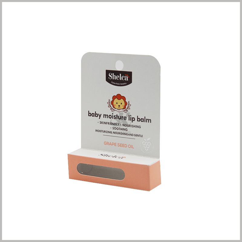 baby moisture lip balm packaging with hang tags wholesale. printed with "BABY" in bold bold font in the middle of the cardboard to highlight the product type, and the soft and cute lion pattern is selected to increase the childishness of the product.