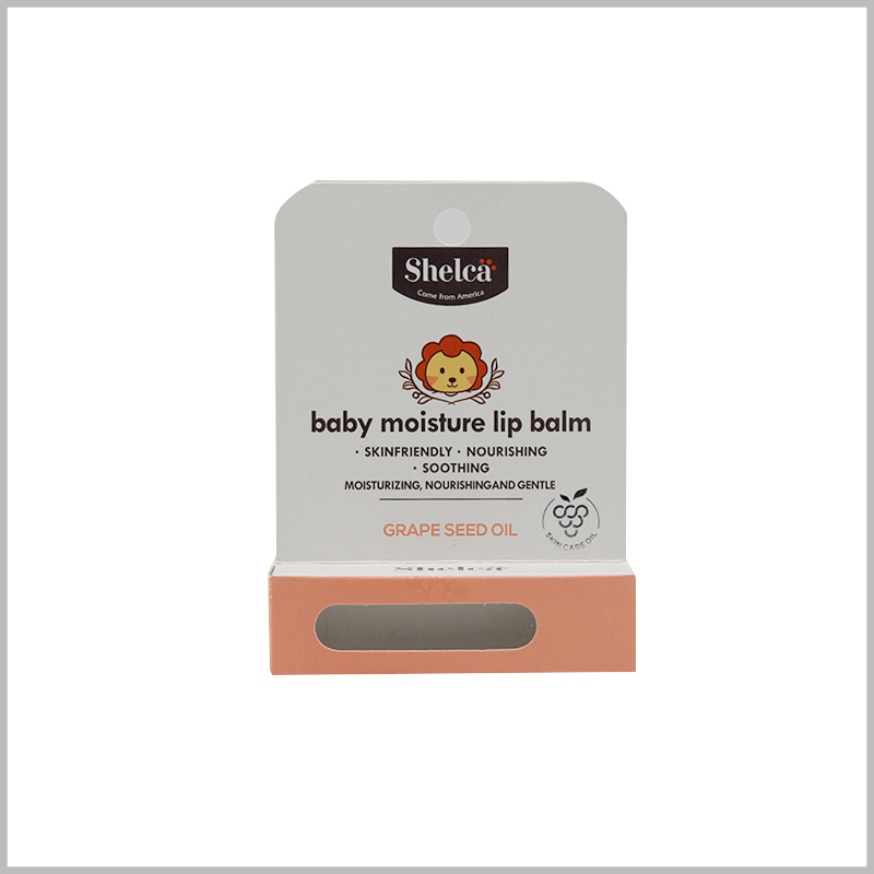 baby moisture lip balm packaging with hang tags. The packaging space for the children's lip balm tube is very small, so more information is printed on hang tags to promote the characteristics of the product.
