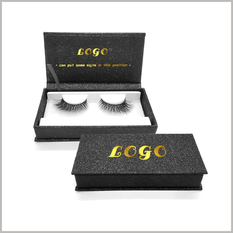 Custom black cardboard boxes for eyelash packaging,The logo will be printed in bronzing, contrasting with the black packaging background color.