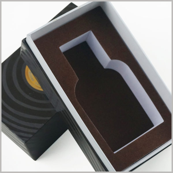black cardboard boxes with eva for perfume packaging,The white EVA inside the Boxes is laminated to the surface with a brown flannel to improve the packaging experience