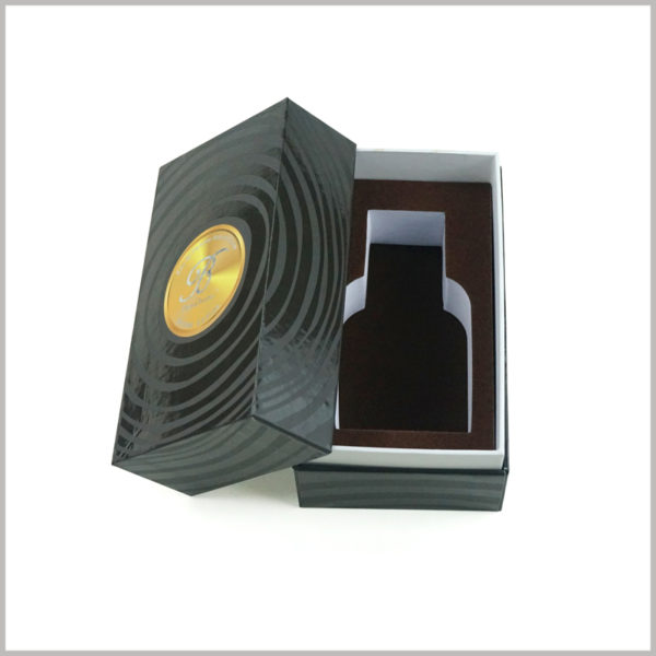 black cardboard boxes with lids for perfume packaging,The EVA inside the package plays a role in fixing the perfume glass bottle, maintaining the stability of the product