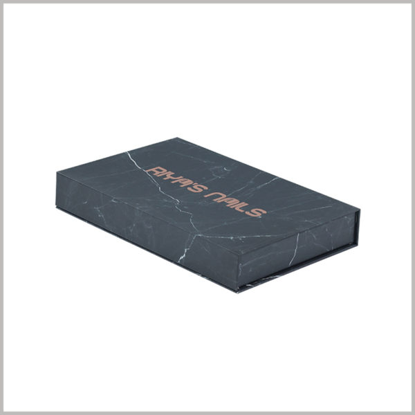 black cardboard cosmetic packaging boxes wholesale. The customized box adopts a flat structure design, and the brand name is printed on the front of the box for brand building.