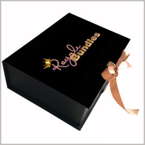 black cardboard gift boxes packaging for hair bundles,Custom printed boxes use gift bows as decoration