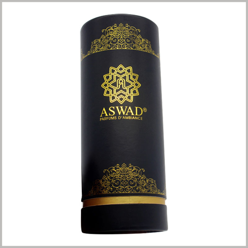 Custom black cardboard round boxes for perfume packaging.The printed content and product features of custom tube packaging are combined to promote products and brands.
