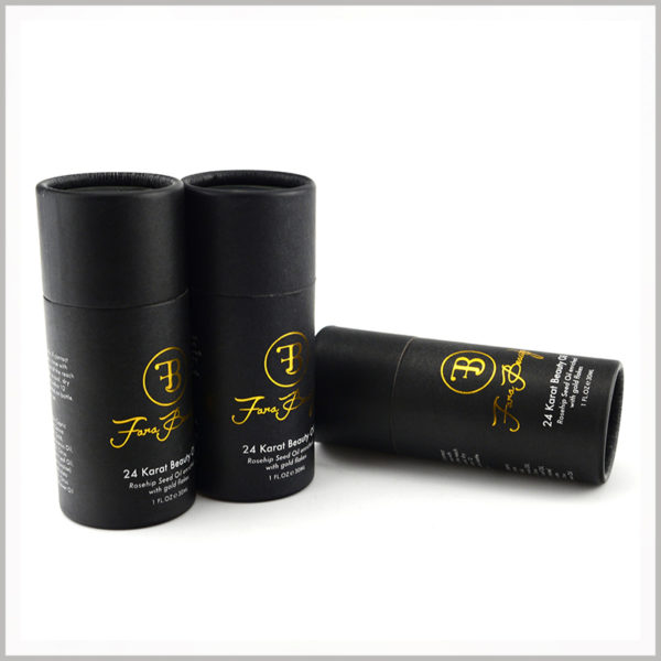 black cardboard tube boxes for 30ml beauty oil packaging, round boxes packaging with bronzing printing