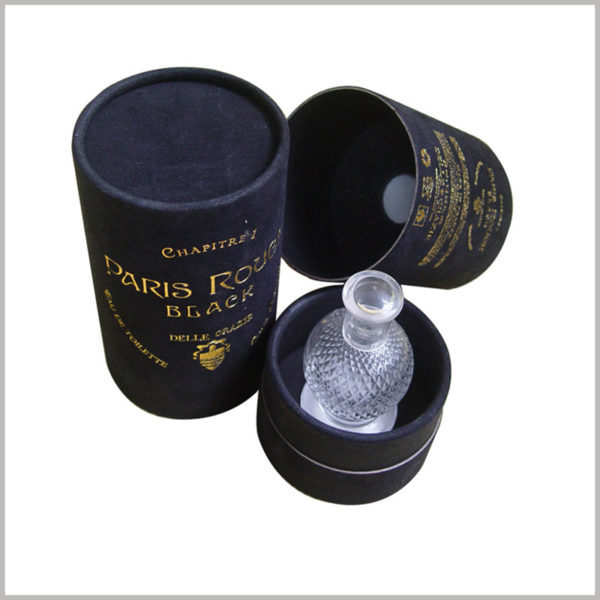 black cardboard tube cosmetic packaging for perfume bottles,There is a black EVA ring on the inner top of the paper tube to hold the perfume glass bottle.