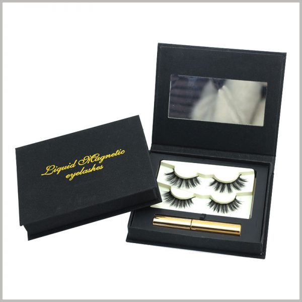 black eyelash packaging for two pairs with mirror. The packaging can contain multiple pairs of false eyelash products and related products, making eyelash products more popular.