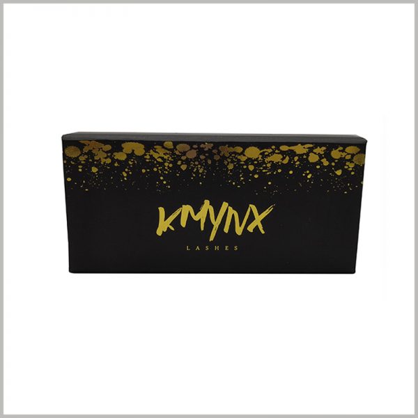 black false lashes packaging with bronzing printing.By printing the patterns and text of the boxes, we can easily discover the product attributes and brand.