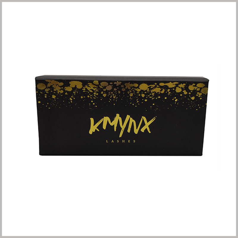 black false lashes packaging with bronzing printing.By printing the patterns and text of the boxes, we can easily discover the product attributes and brand.