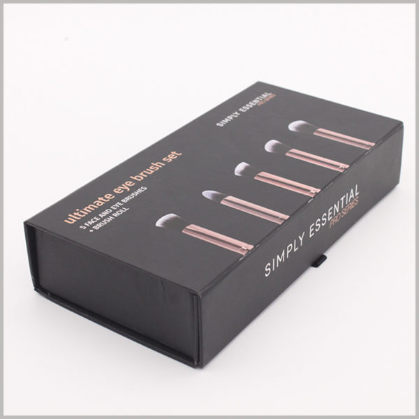 black foldable cardboard packaging for 5 eye brush set boxes. Print brand and product information in a prominent place in custom product packaging.