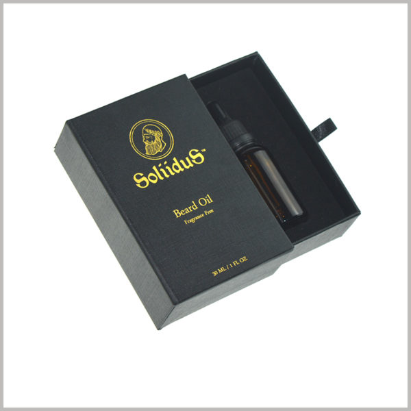Custom black small cardboard boxes for 30ml essential oil packaging,the custom boxes packaging with bronzing printing.
