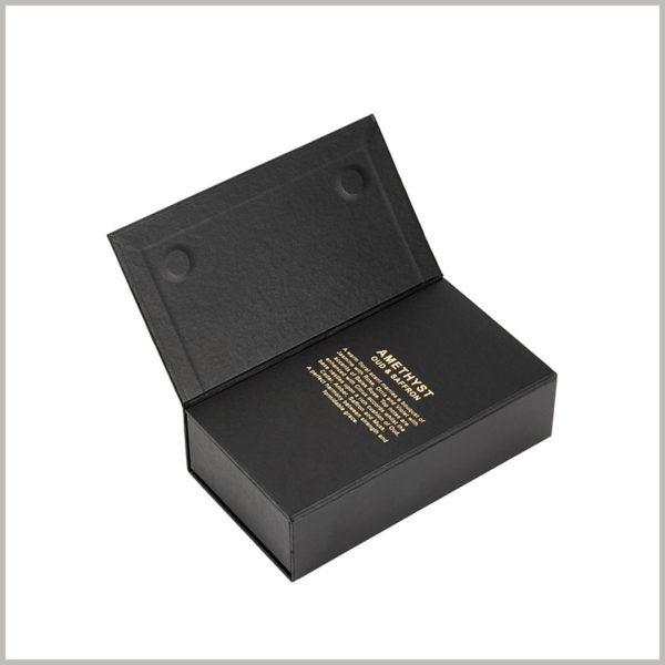 black small cardboard packaging for perfume spray boxes, The two-layer box lid is closed with a suction stone method, which is different from the traditional packaging method.