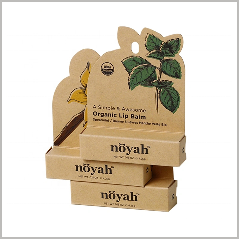 brown eco friendly lip balm packaging boxes. According to the type and characteristics of the lipstick, a specific pattern is printed on the kraft paper packaging.