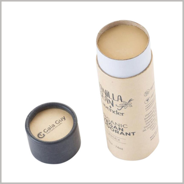 Custom brown kraft paper tube for 74ml deodorant packaging. Custom round box packaging can be used as a deodorant container, and the printing content of the paper tube is related to the product.
