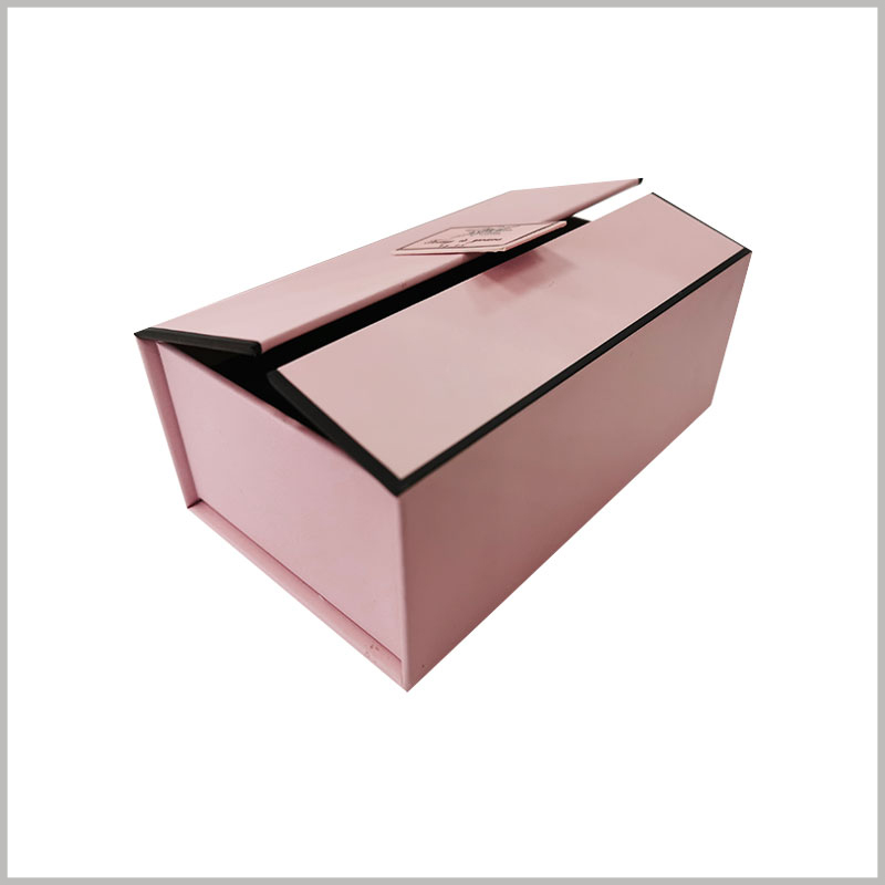 cardboard gift boxes for perfume bottles, The pink cardboard gift box packaging is very sturdy and can protect the products inside the packaging.