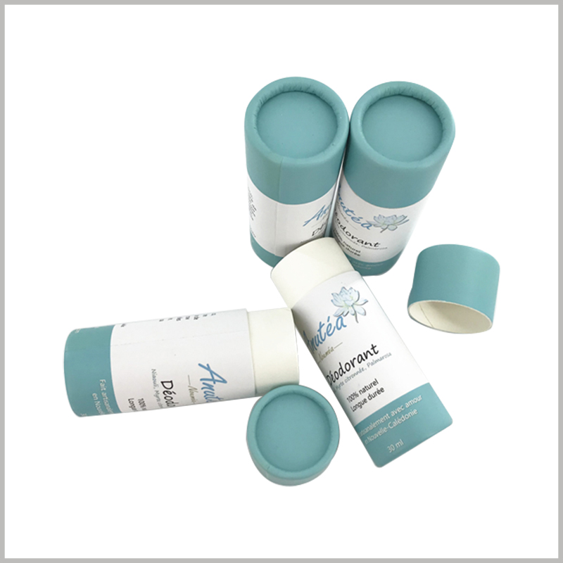 cardboard push up tube packaging for deodorant. The customized tube packaging has unique printed content that can distinguish the product from other brands.