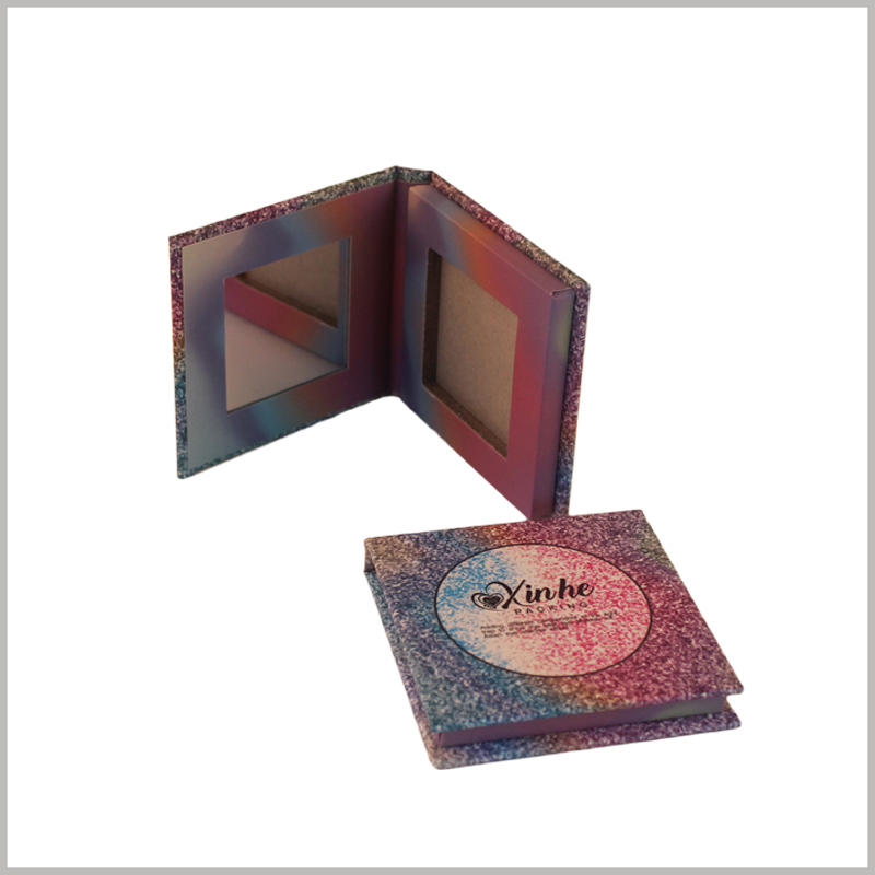 Custom makeup boxes for cardboard single eyeshadow packaging. Unlike the outer packaging, the inner packaging is not embellished with glitter
