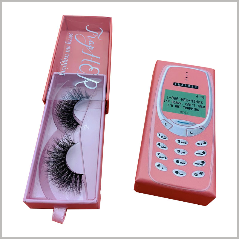 cell phone eyelash packaging drawer box with windows. The eyelash boxes are in the form of drawer boxes. You can open the package and use the product by simply sliding the inner box.