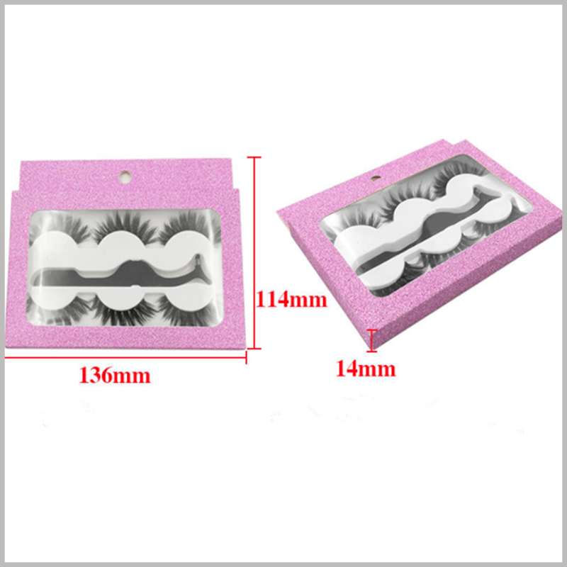 cheap Eyeslash packaging box with window for 3-pair pack. The reference size of the customized eyelash packaging is 136mm × 114mm × 14mm; or the size of the package can be determined according to the actual needs.