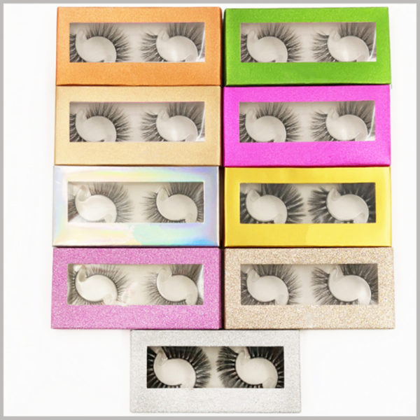 Cheap Foldable False eyeslash packaging with window for pack of 2 pairs.Customized cosmetic boxes are set up with windows to allow products to be better displayed.