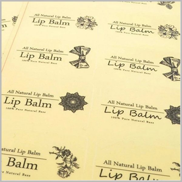 cheap clear labels for lip balm.The lip balm label adheres to the smooth kraft paper before use, but it is very easy to tear off and stick it on the product.