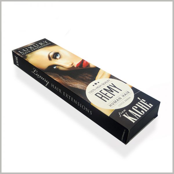 cheap packaging boxes for hair extensions. Attractive patterns and promotional slogans are printed on the wig packaging, which is very attractive to customers.
