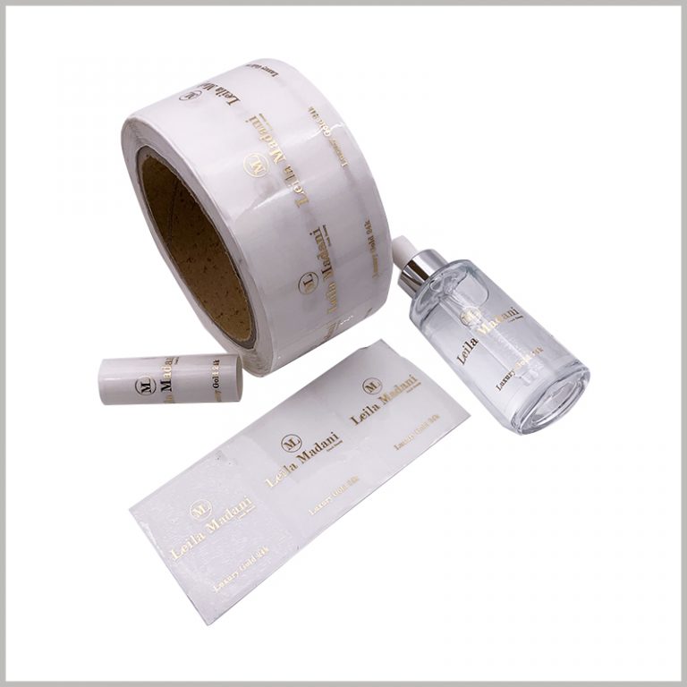 Clear gold foil labels for essentlai oil bottles Cosmetic labels