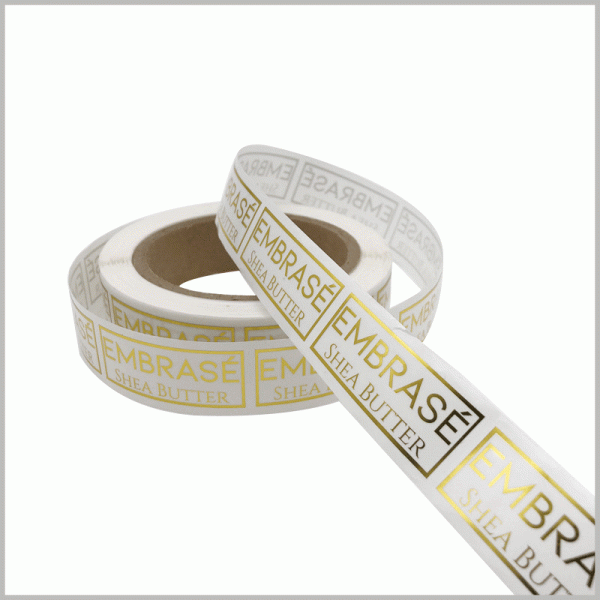 clear labels gold foil print custom. Customized labels are affixed into a roll before use, saving space and orderly.
