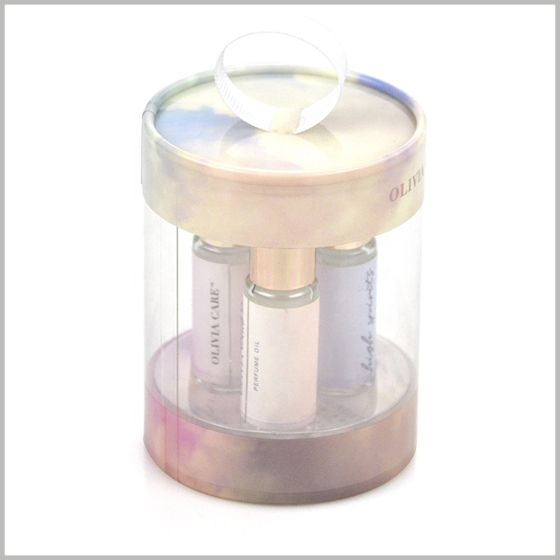 clear plastic tube gift packaging for perfume boxes. The body part of the perfume tube package is transparent, and consumers can directly see the product style inside the package.