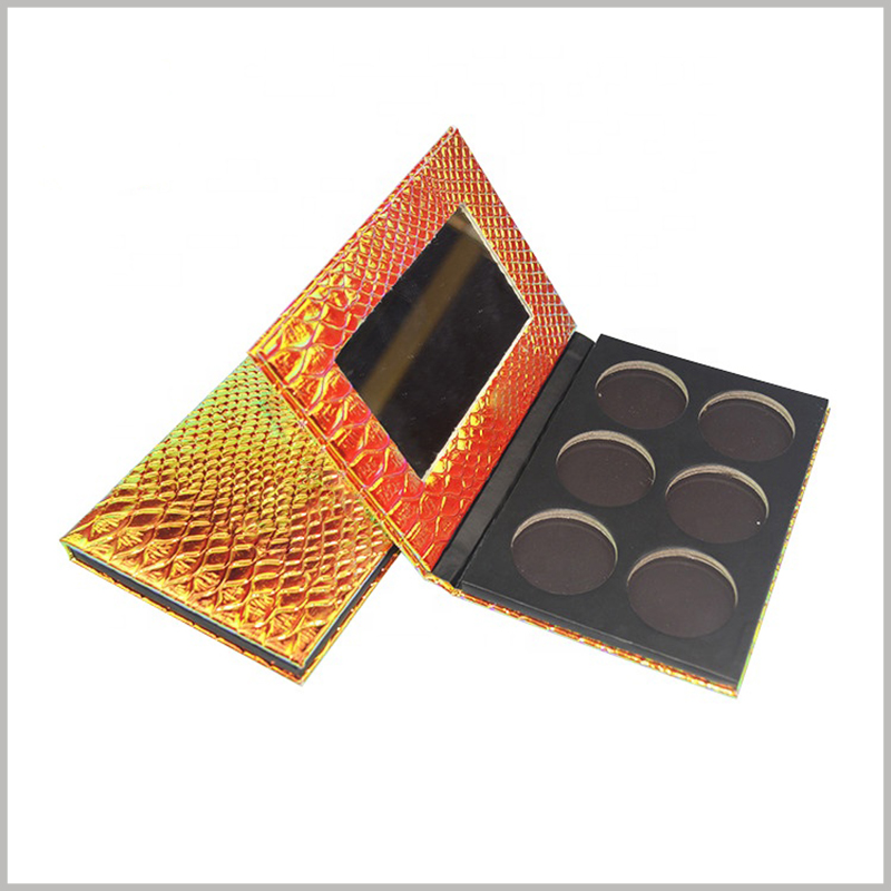 creative cardboard eyeshadow palette packaging with mirror. The makeup eye shadow palette packaging can contain 6 different colors of eye shadows, or the packaging can be customized according to the product.