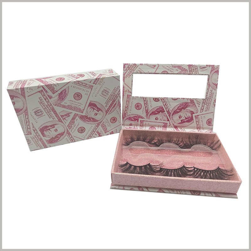 creative money eyelash packaging with window. Creative patterns make packaging and products more attractive.