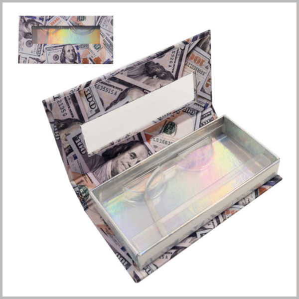 custom Creative lash boxes with US dollar pattern designing. Creative flip-type eyelash packaging, dollar pattern covers the entire outer surface of the package.