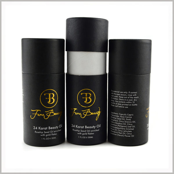 custom black cardboard tube for 30ml beauty oil packaging