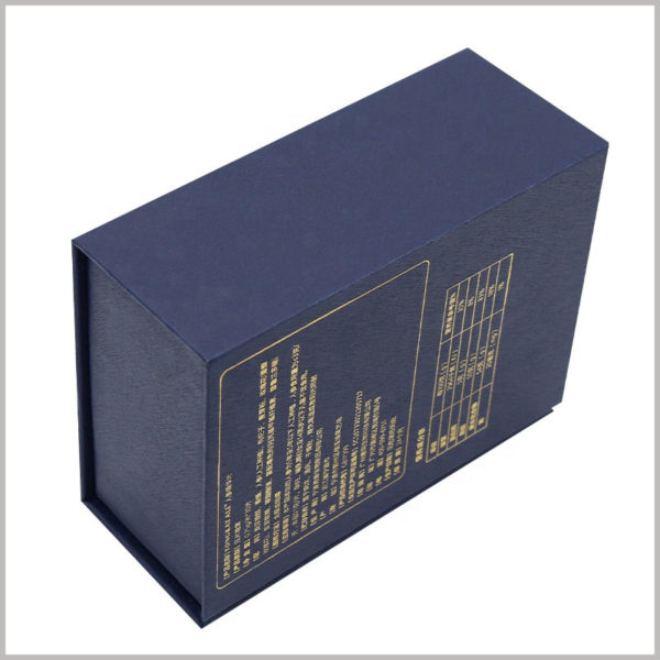 Custom cardboard gift boxes for 50ml perfume bottle packaging. On the back of the stylish cardboard perfume box, bronzing prints detailed information, and the packaging plays a role in promoting the product.