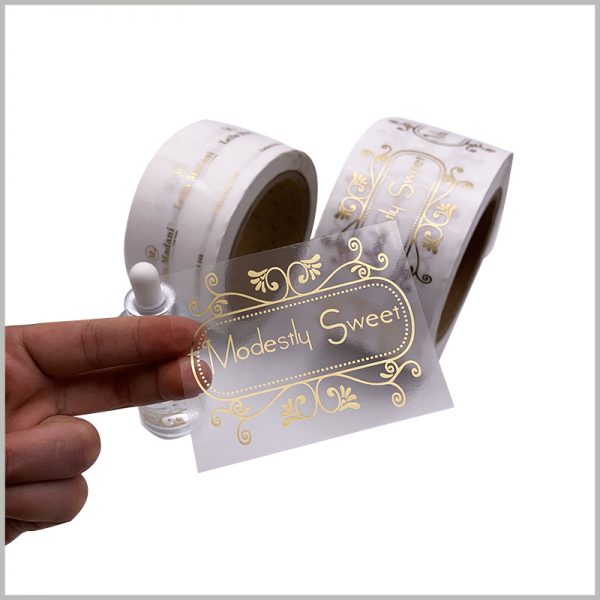 custom clear gold foil labels wholesale.The customized essential oil label has high viscosity, can be firmly connected with the essential oil bottle, and is waterproof.