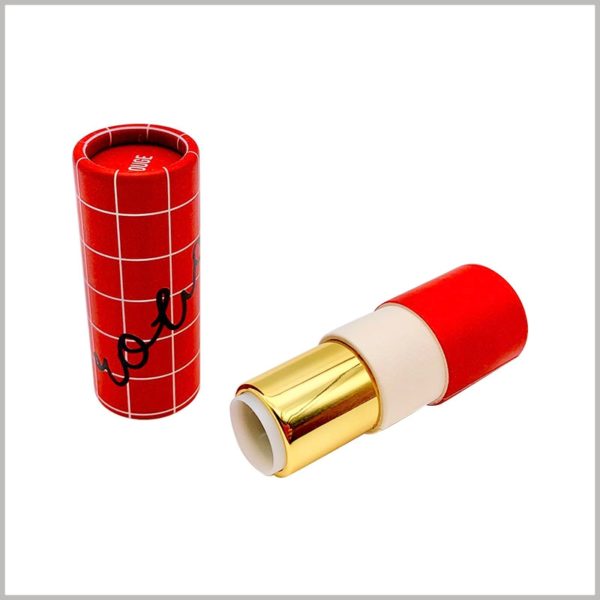 custom creative eco friendly lipstick tubes packaging. The plastic tube inside the customized paper lipstick tube is golden, which can better reflect the high value of the product.