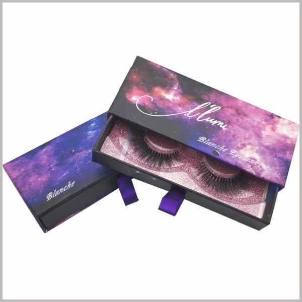 custom creative packaging design for lashes boxes,Cosmic and starry sky as the main elements of eyelash packaging design